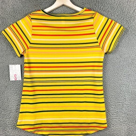Lularoe Classic T Shirt Womens Small NEW Yellow Stripe Outdoor High Low Hem NWT - Picture 6 of 10